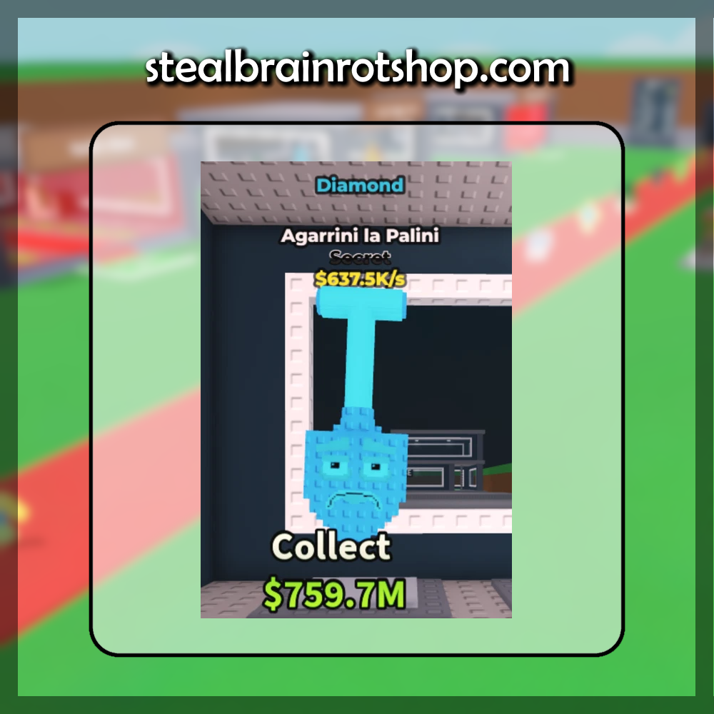 The Secret Brainrot Agarrini la Palini Diamond variant in the popular ROBLOX game Steal A Brainrot. Sold by the #1 Steal A Brainrot Shop stealbrainrotshop.com!