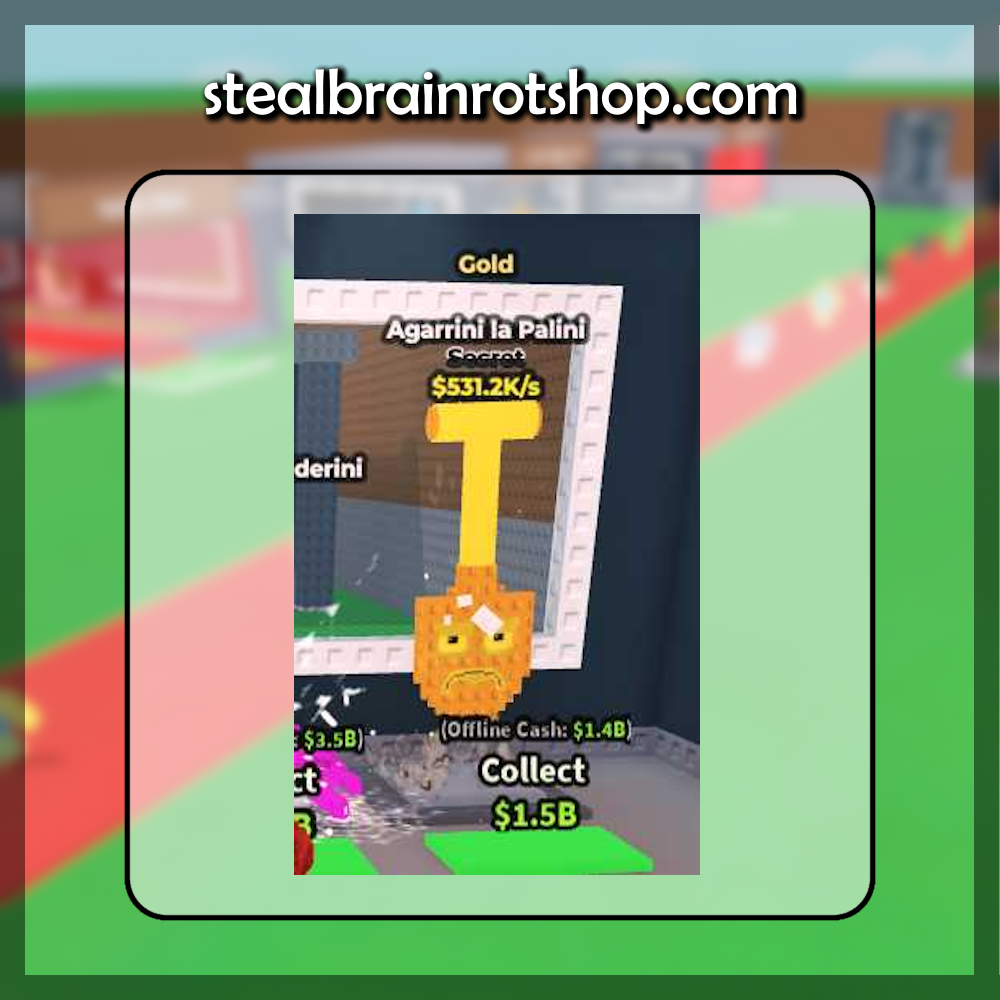 The Secret Brainrot Agarrini la Palini Gold variant in the popular ROBLOX game Steal A Brainrot. Sold by the #1 Steal A Brainrot Shop stealbrainrotshop.com!