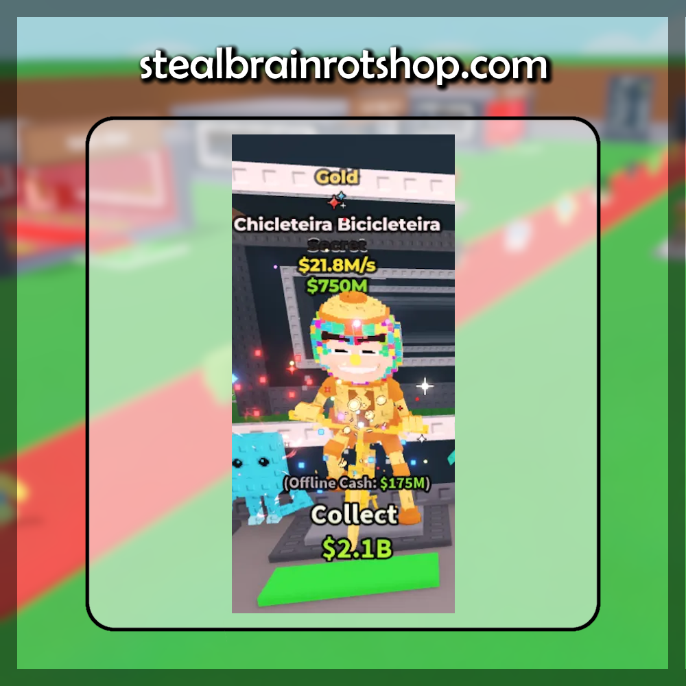 The Secret Brainrot Chicleteira Bicicleteira Gold variant in the popular ROBLOX game Steal A Brainrot. Sold by the #1 Steal A Brainrot Shop stealbrainrotshop.com!