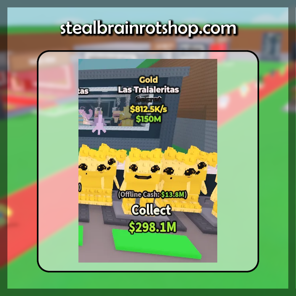 The Secret Brainrot Las Tralaleritas Gold variant in the popular ROBLOX game Steal A Brainrot. Sold by the #1 Steal A Brainrot Shop stealbrainrotshop.com!