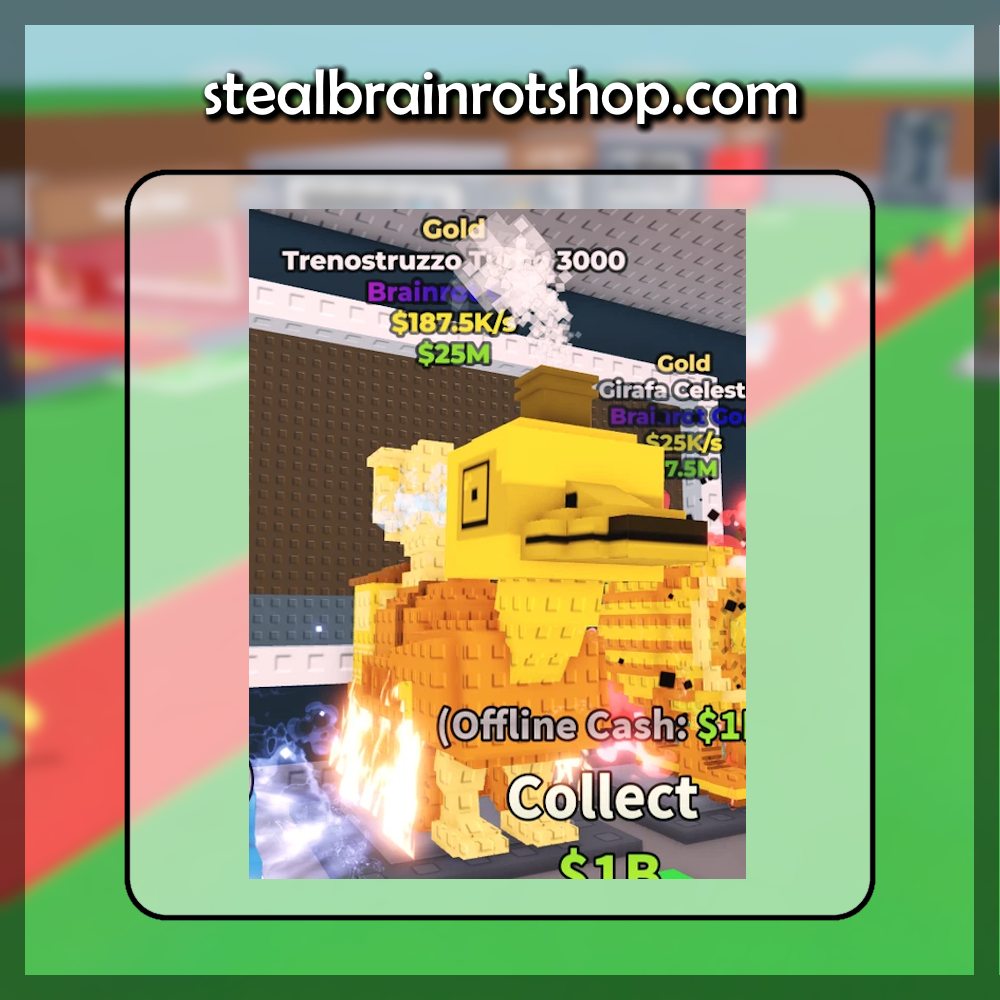 The Brainrot God Trenostruzzo Turbo 3000 Gold variant in the popular ROBLOX game Steal A Brainrot. Sold by the #1 Steal A Brainrot Shop stealbrainrotshop.com!