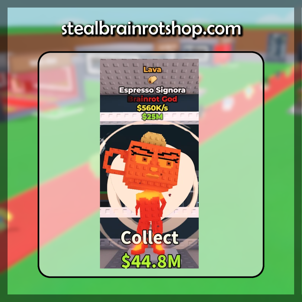 The Brainrot God Espresso Signora Lava variant in the popular ROBLOX game Steal A Brainrot. Sold by the #1 Steal A Brainrot Shop stealbrainrotshop.com!