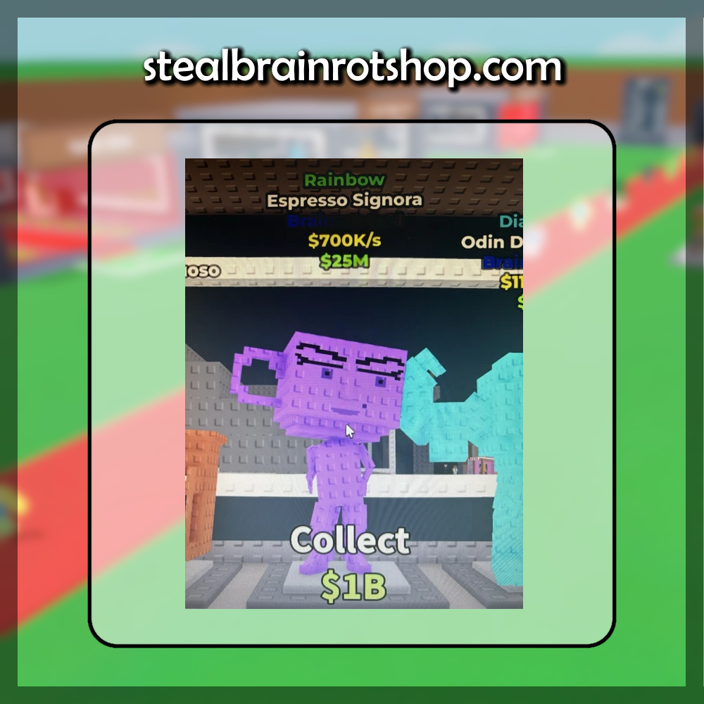 The Brainrot God Espresso Signora Rainbow variant in the popular ROBLOX game Steal A Brainrot. Sold by the #1 Steal A Brainrot Shop stealbrainrotshop.com!
