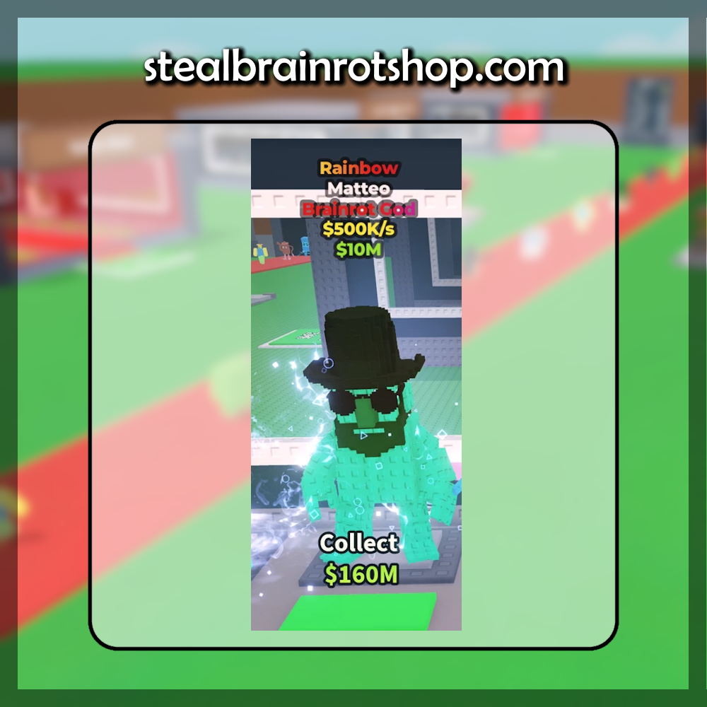 The Brainrot God Matteo Rainbow variant in the popular ROBLOX game Steal A Brainrot. Sold by the #1 Steal A Brainrot Shop stealbrainrotshop.com!