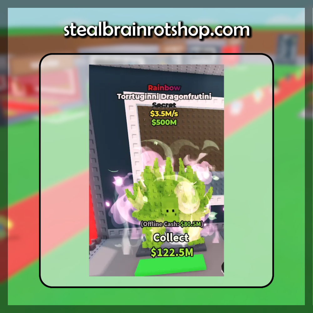 The Secret Brainrot Torrtuginni Dragonfrutini Rainbow variant in the popular ROBLOX game Steal A Brainrot. Sold by the #1 Steal A Brainrot Shop stealbrainrotshop.com!