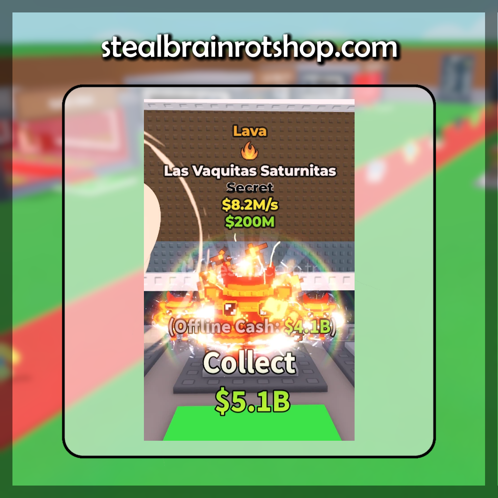 The Secret Brainrot Las Vaquitas Saturnitas with Lava mutation in the popular ROBLOX game Steal A Brainrot. Sold by the #1 Steal A Brainrot Shop stealbrainrotshop.com!